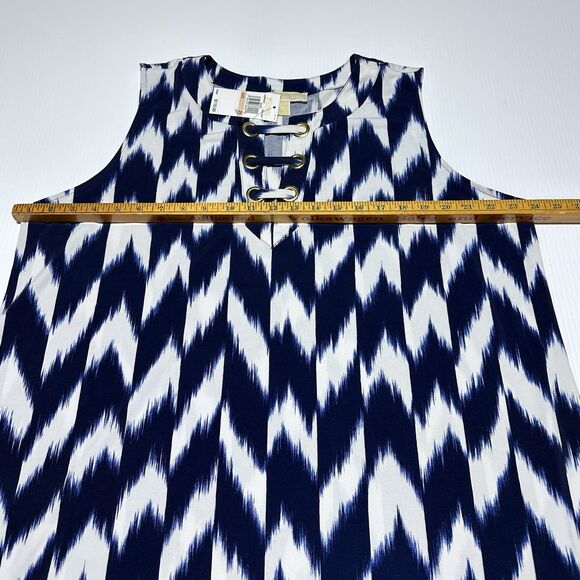 Michael Kors womens dress size 2X Lace Up Neck Sleeveless Navy White Ikat NWT - Picture 5 of 8